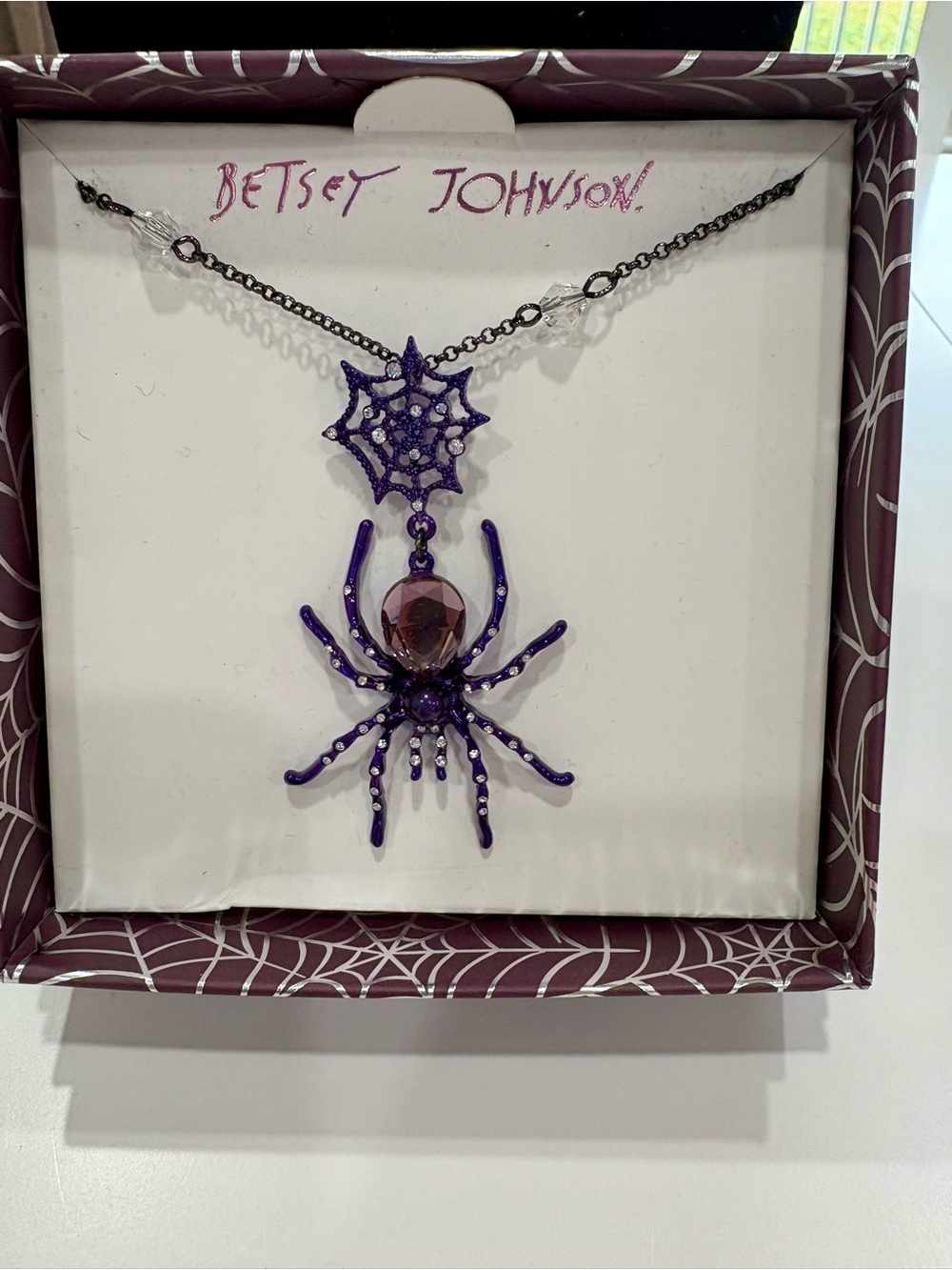 Betsey Johnson Purple Spider & Web Pendant Necklace NWT
